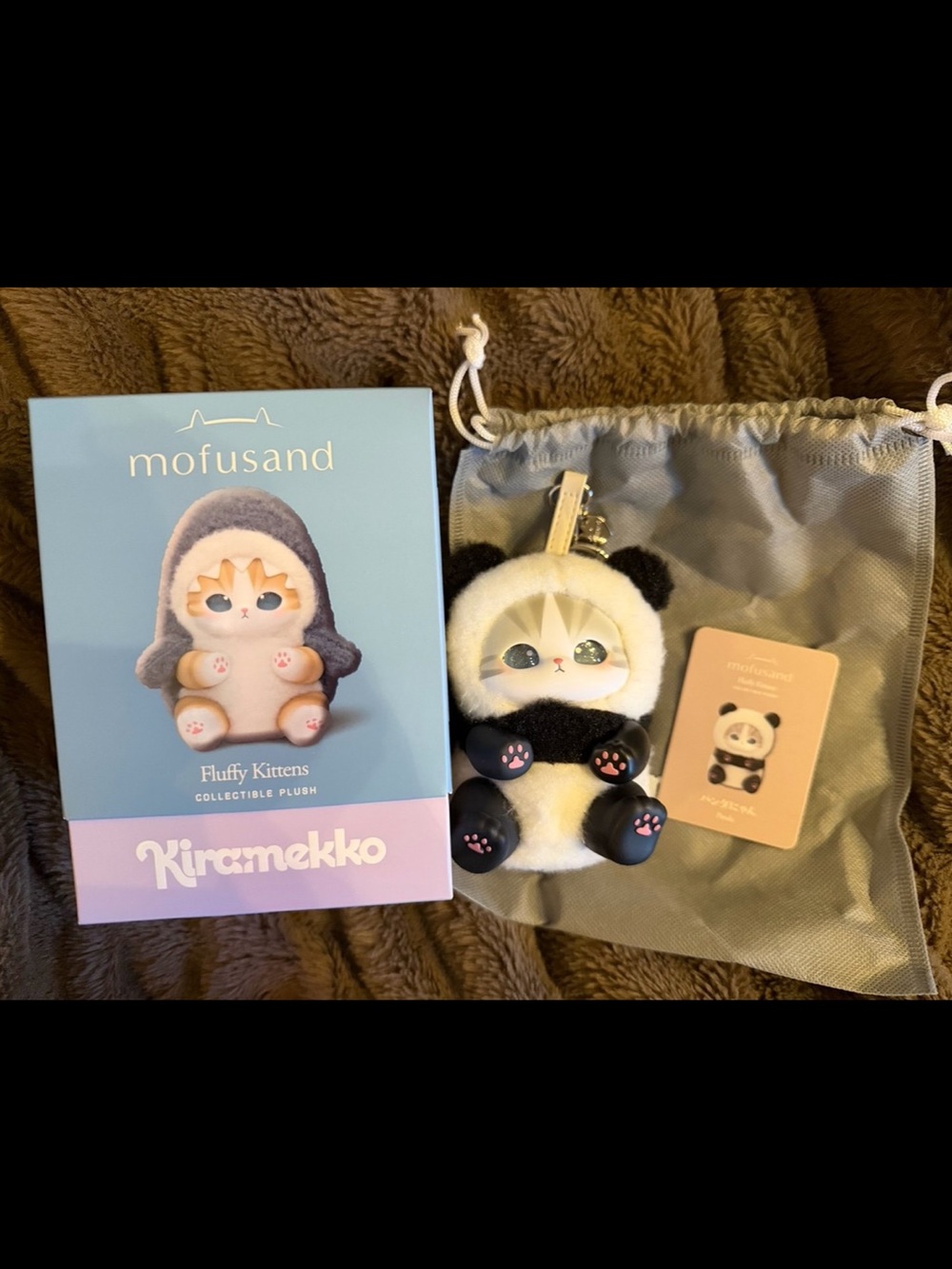 Fluffy Kittens Plush Keychain - White & Black Panda Costume